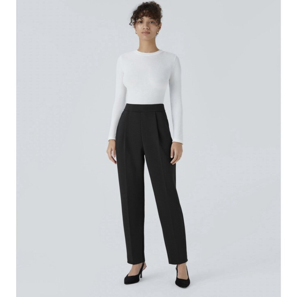 High-Waisted Black Tapered Pants For Women  Tailored Fit & Side Pockets  Elegant